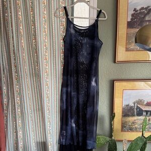 Mesh blue and back slip dress